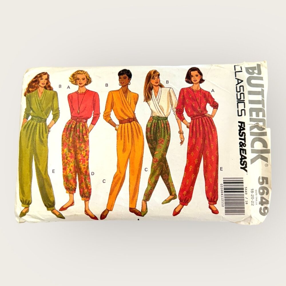 Vintage 1990s Butterick Sewing Pattern 5649 Misses Top Pants Size 18-22